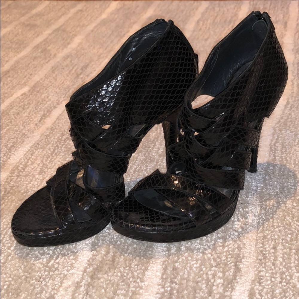 Stuart Weitzman Criss Cross Black Snake Heels